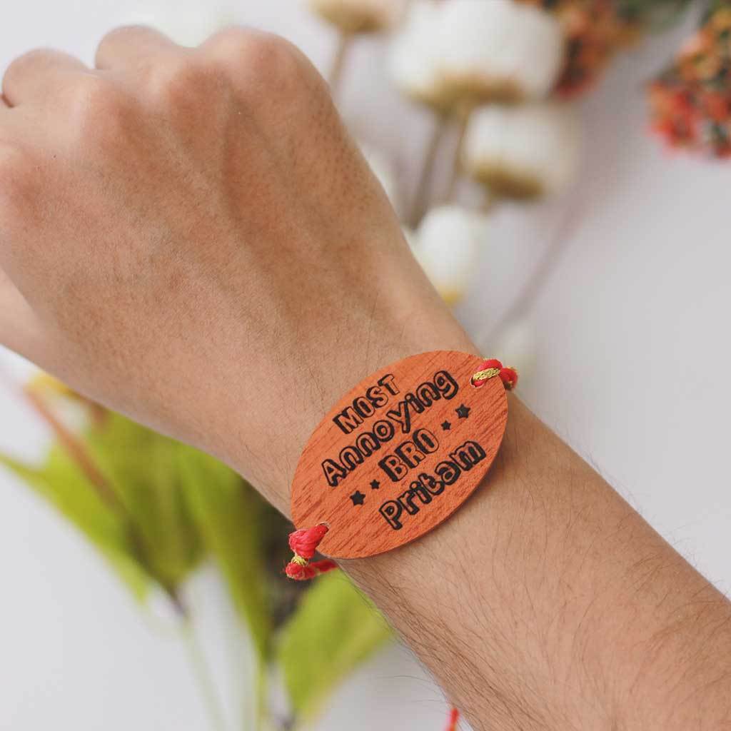 Most Annoying Bro Personalised Wooden Rakhi & Greeting Card - Image 2