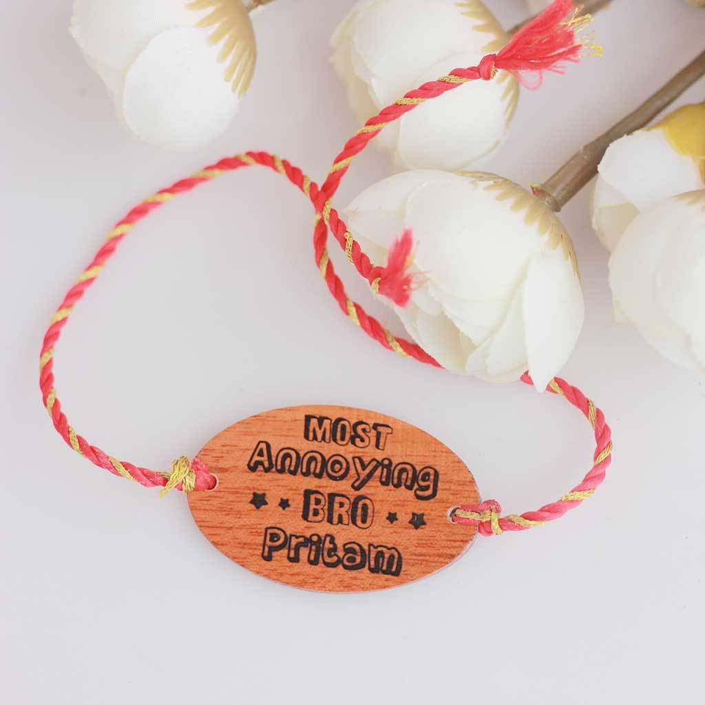 Most Annoying Bro Personalised Wooden Rakhi & Greeting Card - Image 3