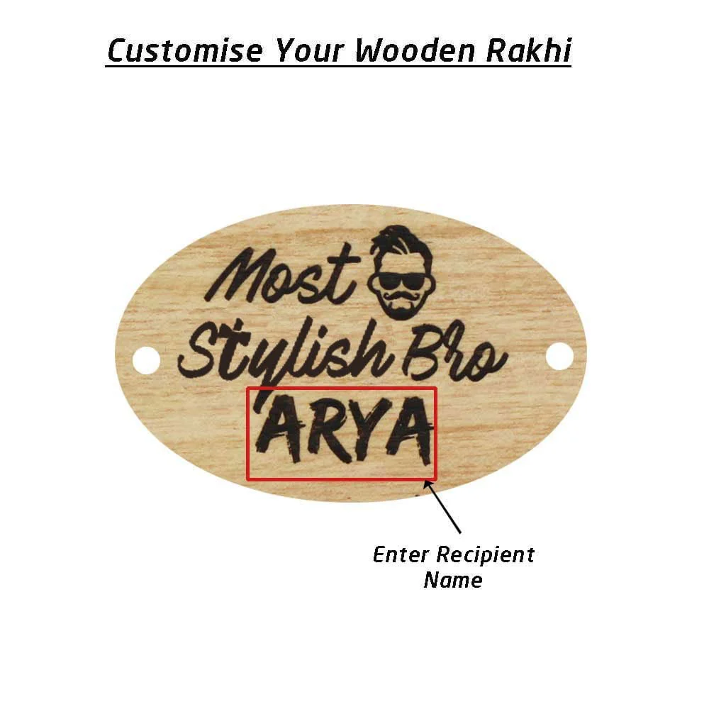 Most Stylish Bro - Personalised Wooden Rakhi & Greeting Card - Image 5