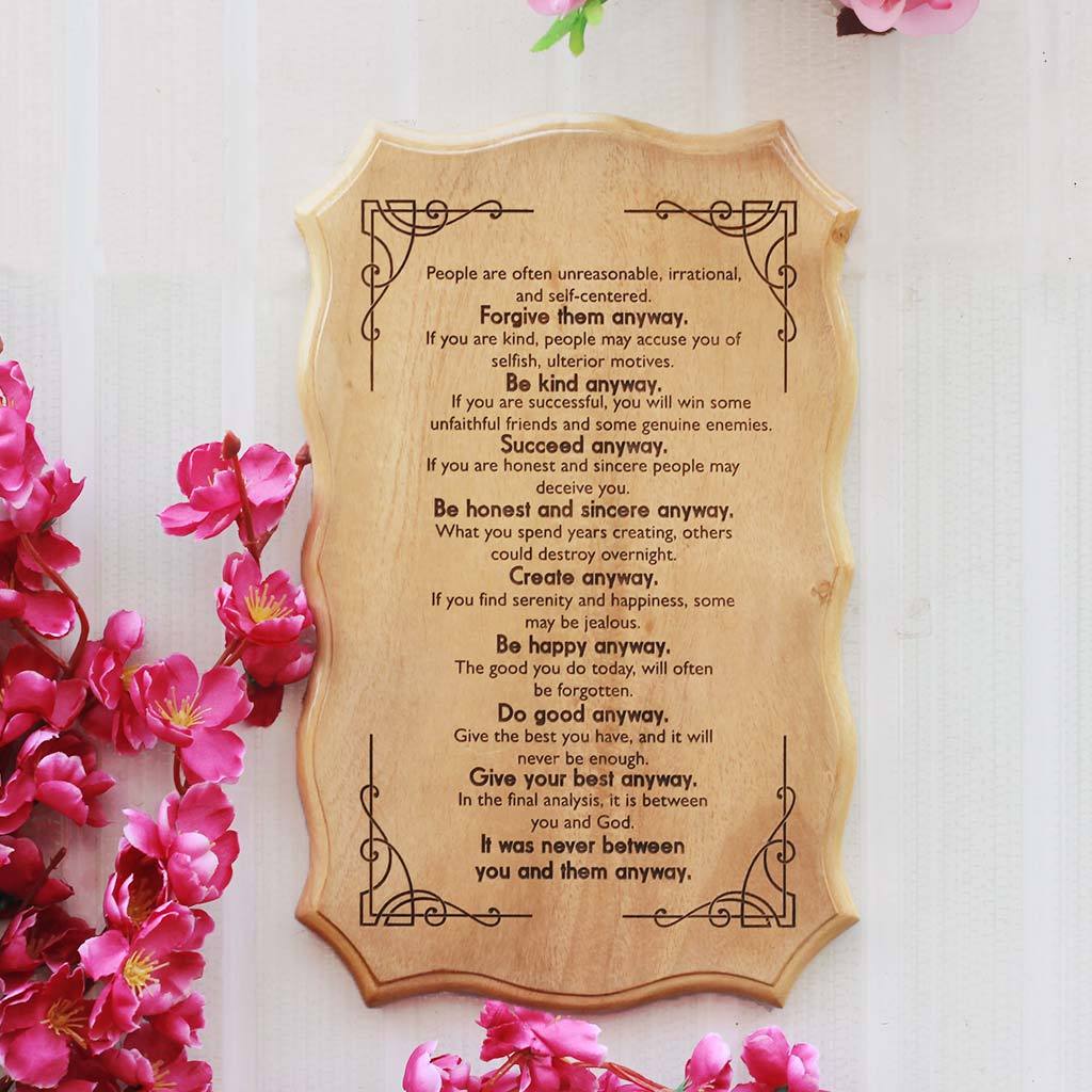 Mother Teresa: Do It Anyway Engraved Wood Sign