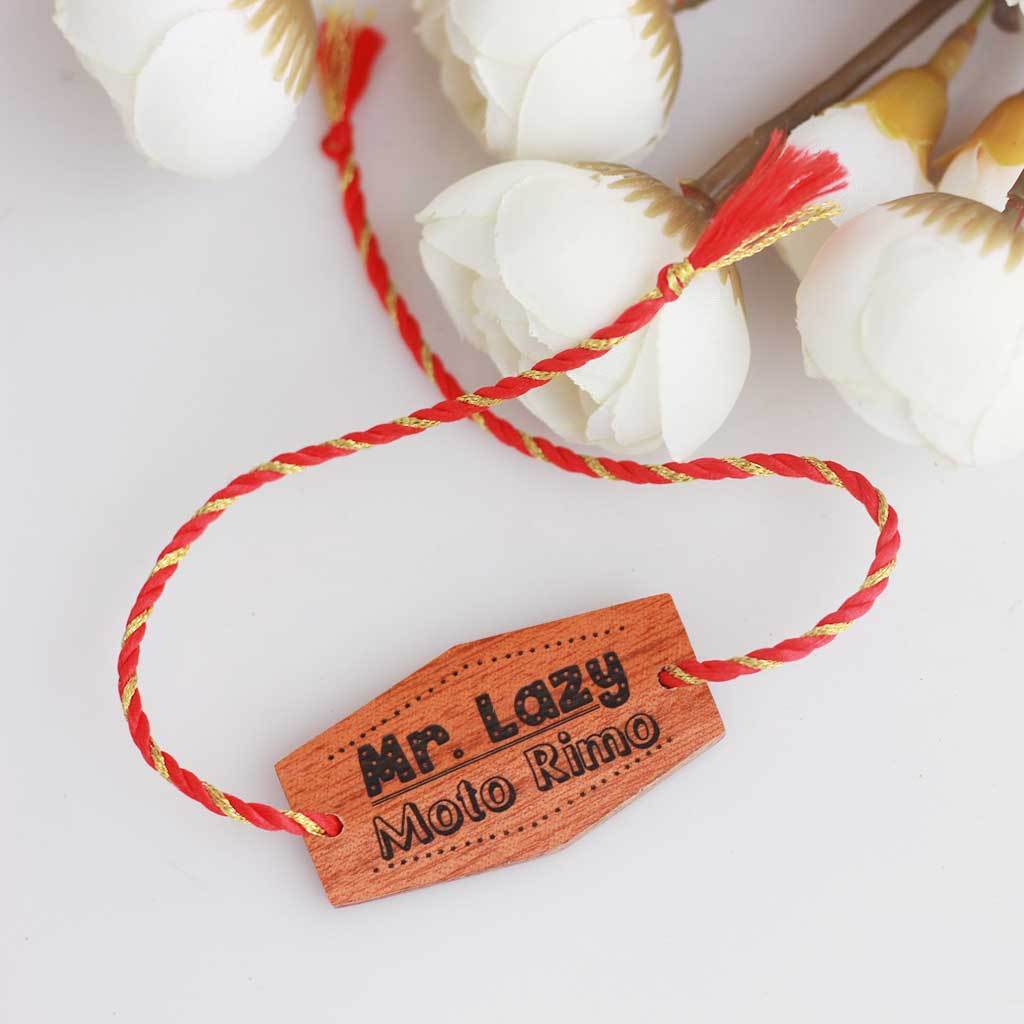 Mr Lazy Personalised Wooden Rakhi & Greeting Card - Image 3
