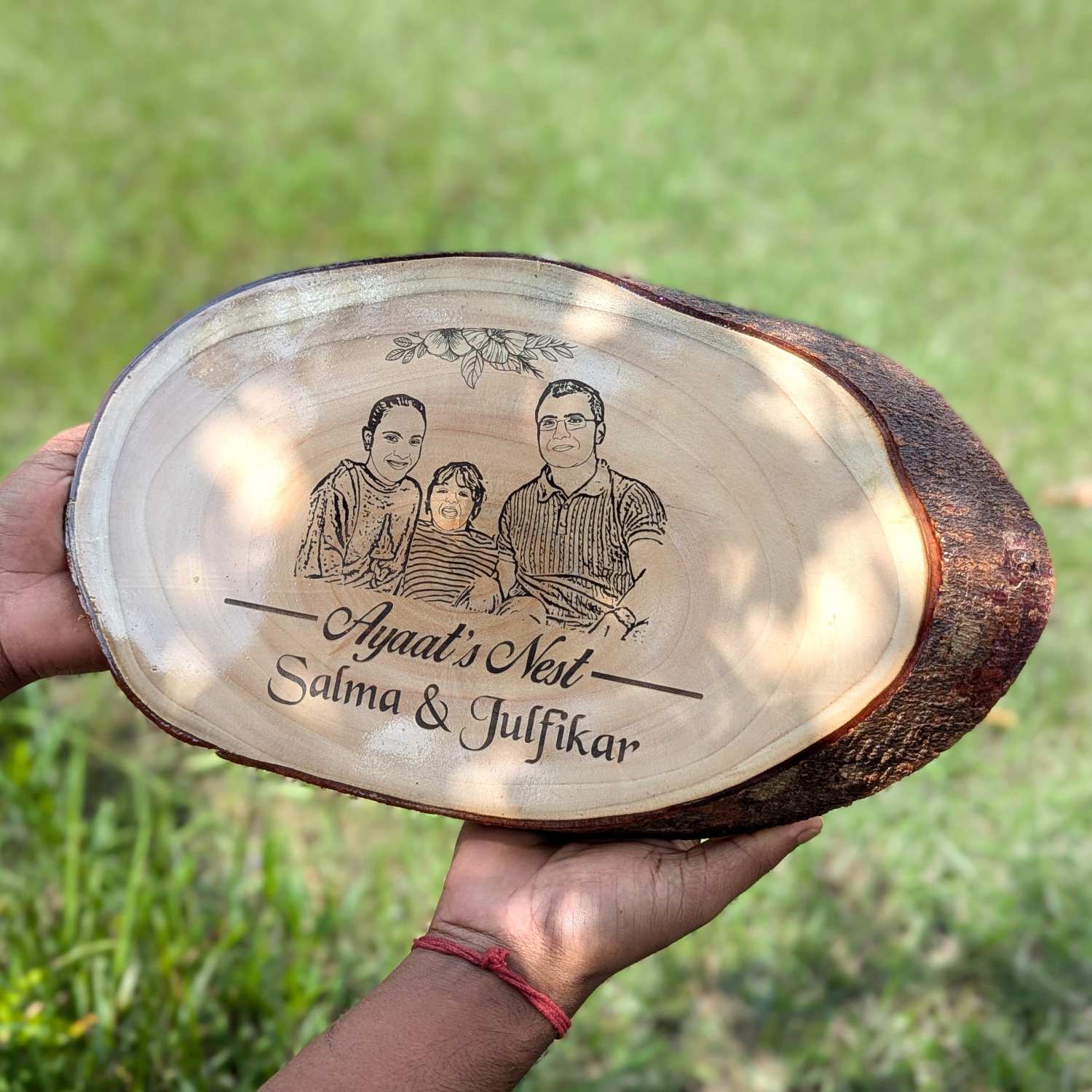 Photo Engraved Rustic Wood Sign With Natural Bark | Customised Wood Nameplate - Image 10