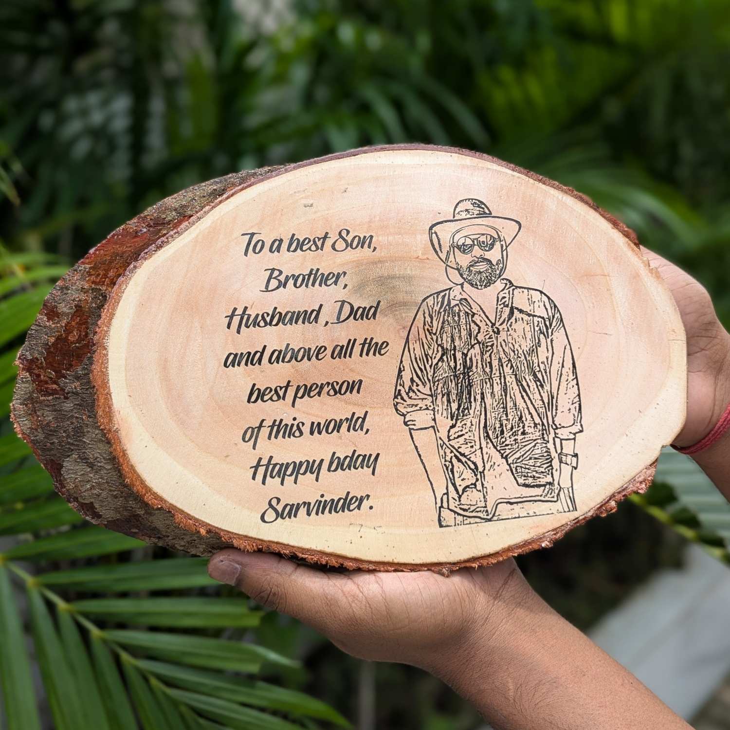 Photo Engraved Rustic Wood Sign With Natural Bark | Customised Wood Nameplate - Image 11