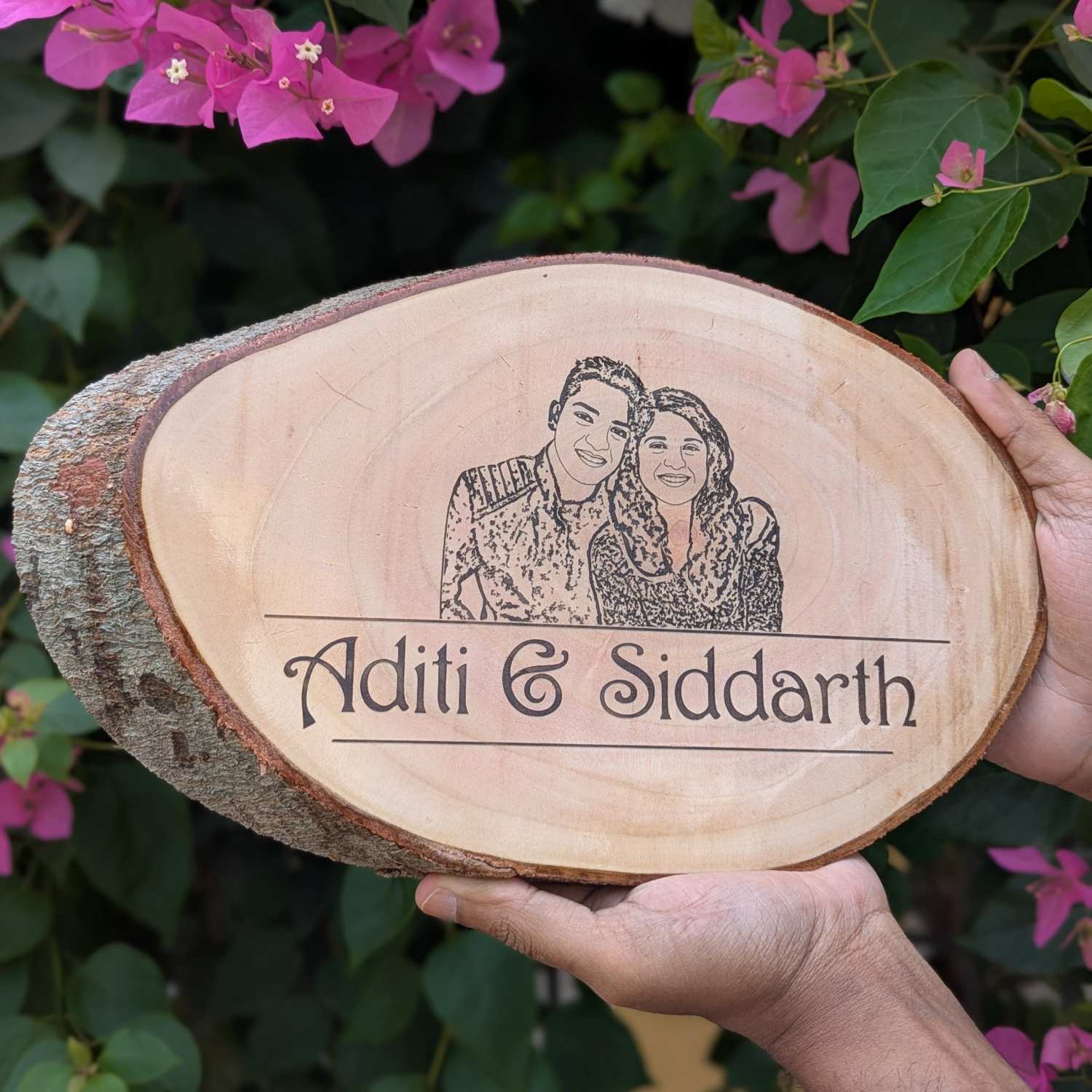 Photo Engraved Rustic Wood Sign With Natural Bark | Customised Wood Nameplate - Image 12