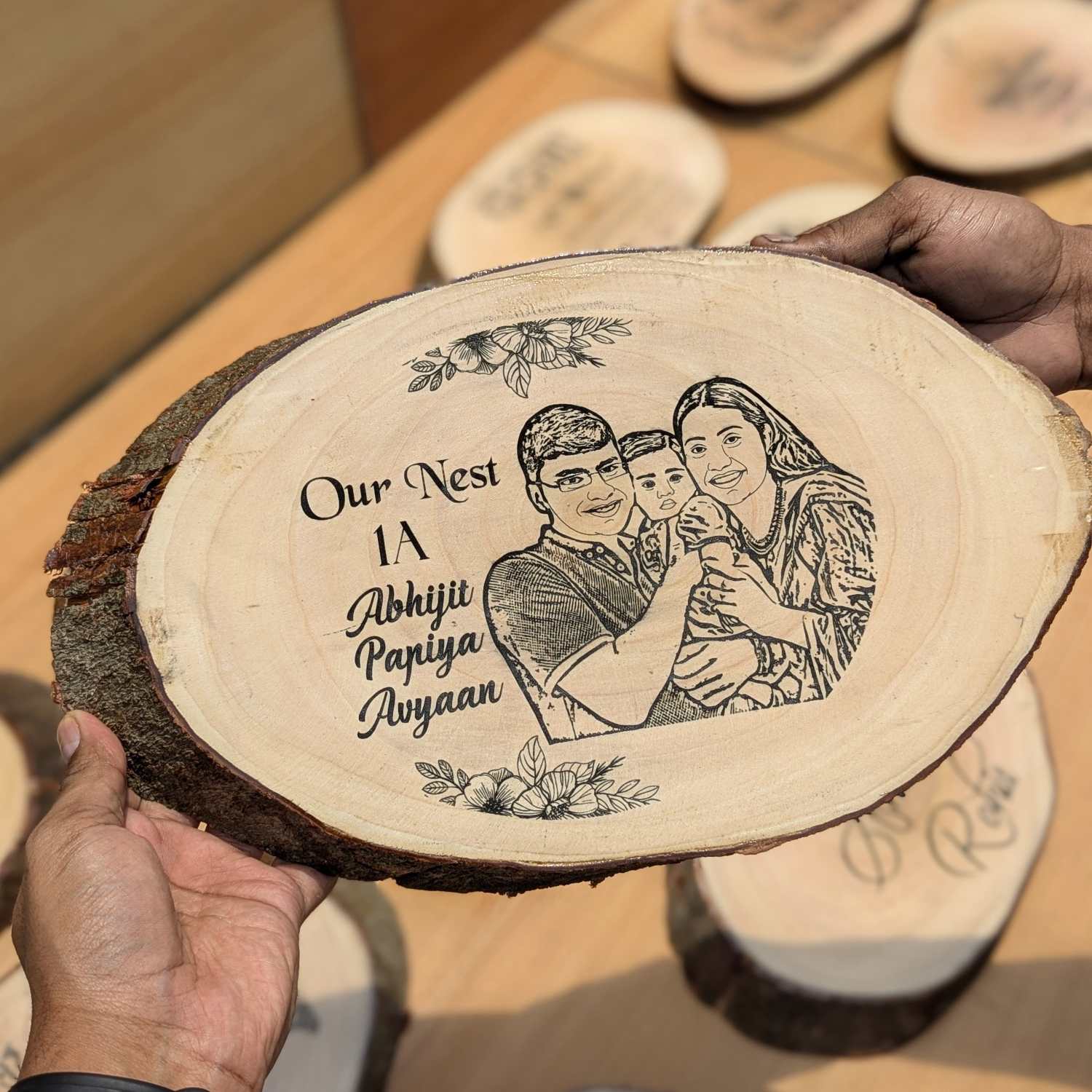 Photo Engraved Rustic Wood Sign With Natural Bark | Customised Wood Nameplate - Image 13