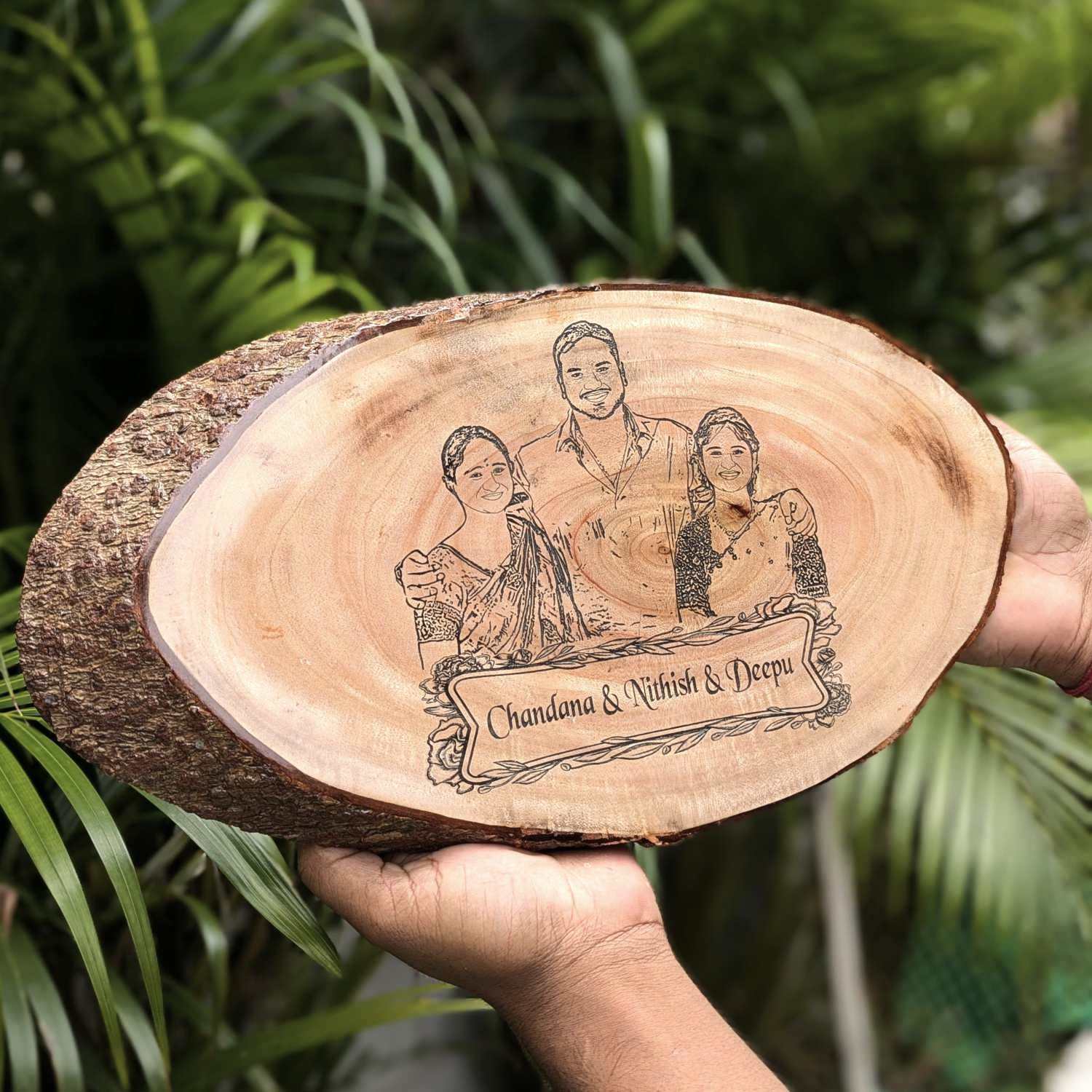 Photo Engraved Rustic Wood Sign With Natural Bark | Customised Wood Nameplate - Image 14