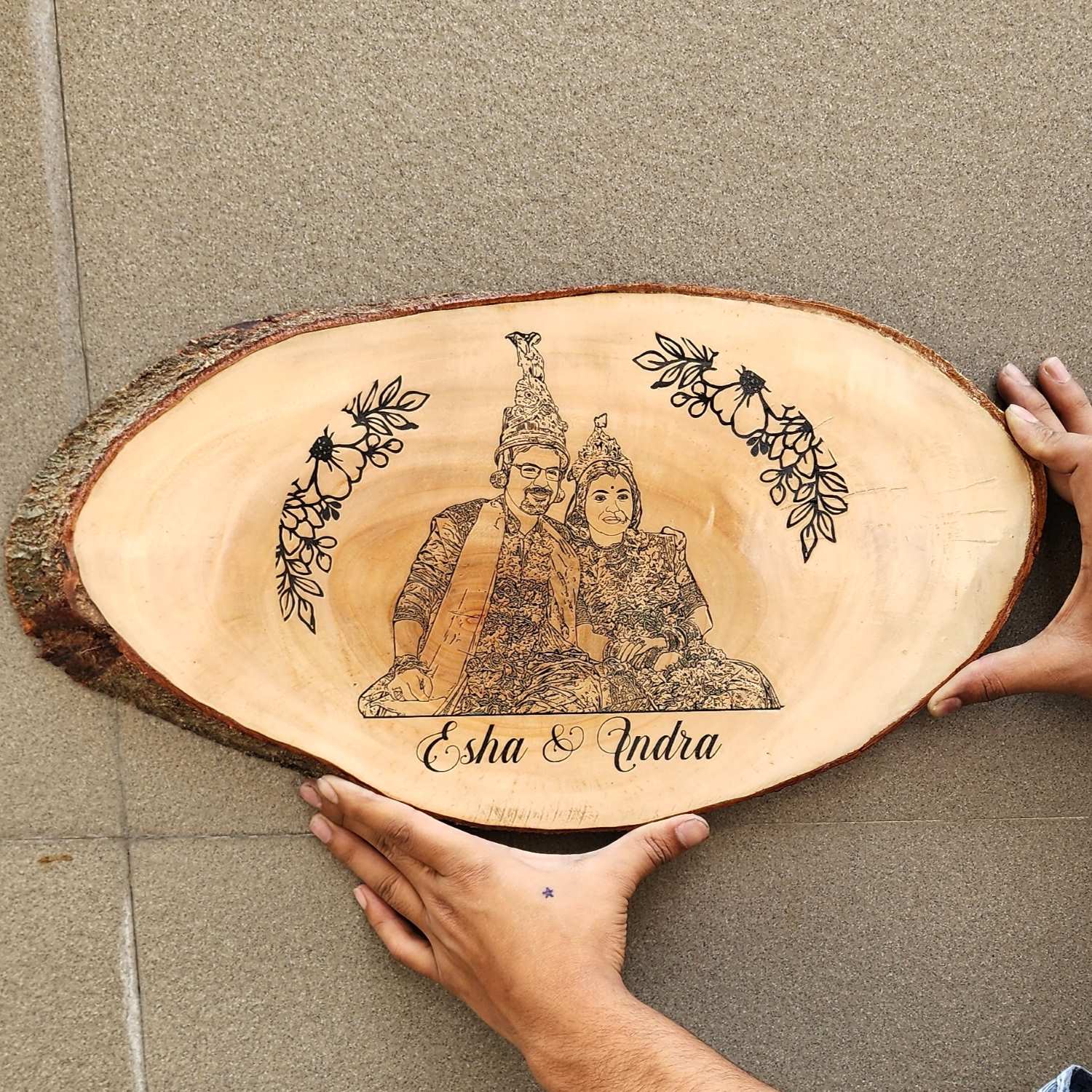 Photo Engraved Rustic Wood Sign With Natural Bark | Customised Wood Nameplate - Image 15