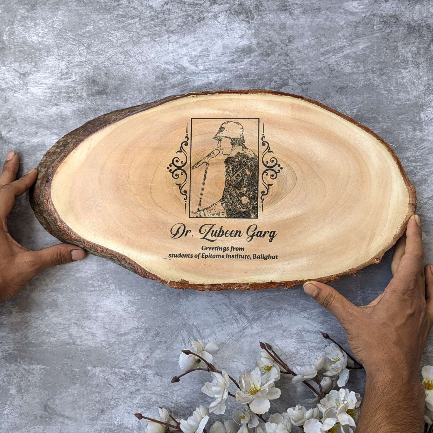 Photo Engraved Rustic Wood Sign With Natural Bark | Customised Wood Nameplate - Image 17