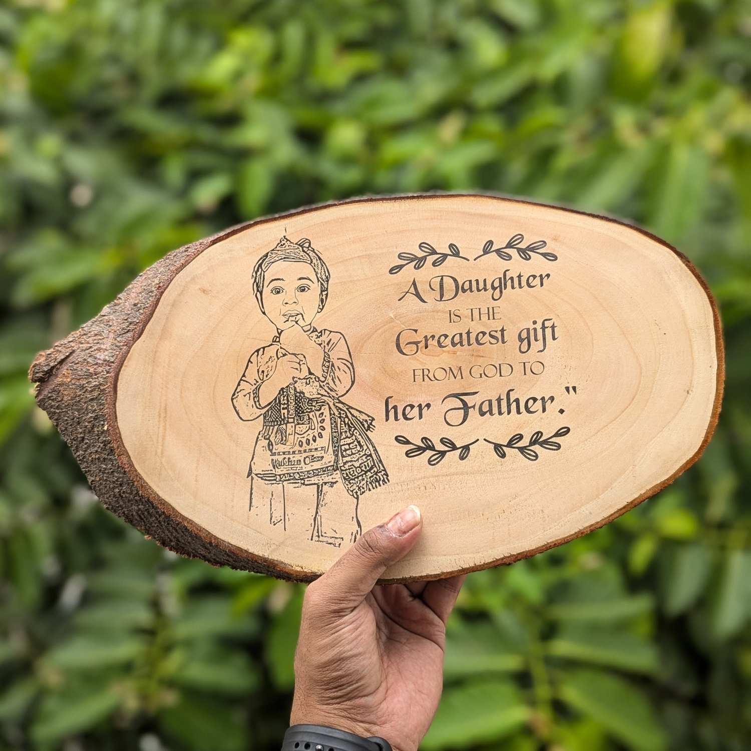 Photo Engraved Rustic Wood Sign With Natural Bark | Customised Wood Nameplate - Image 2