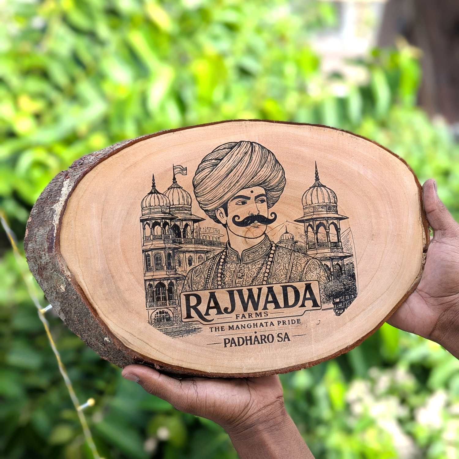 Photo Engraved Rustic Wood Sign With Natural Bark | Customised Wood Nameplate - Image 4