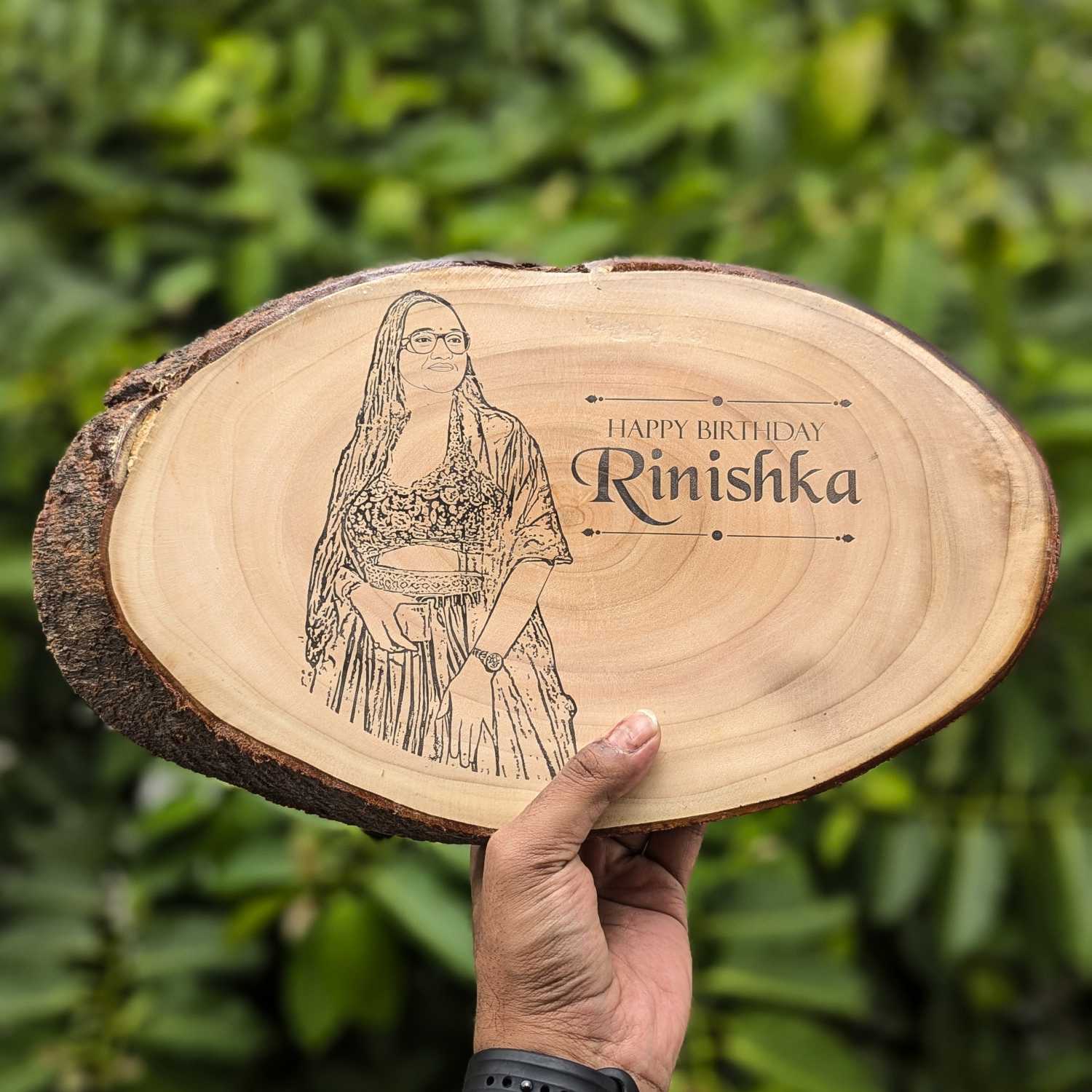 Photo Engraved Rustic Wood Sign With Natural Bark | Customised Wood Nameplate - Image 5