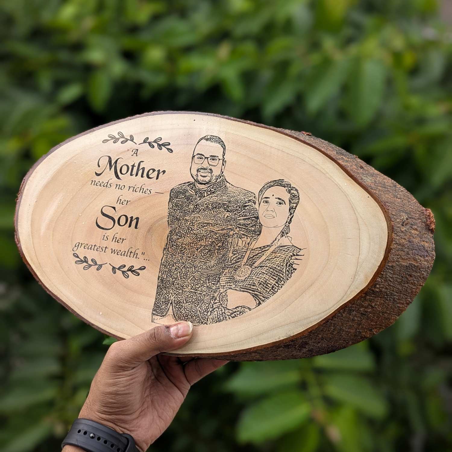 Photo Engraved Rustic Wood Sign With Natural Bark | Customised Wood Nameplate - Image 6