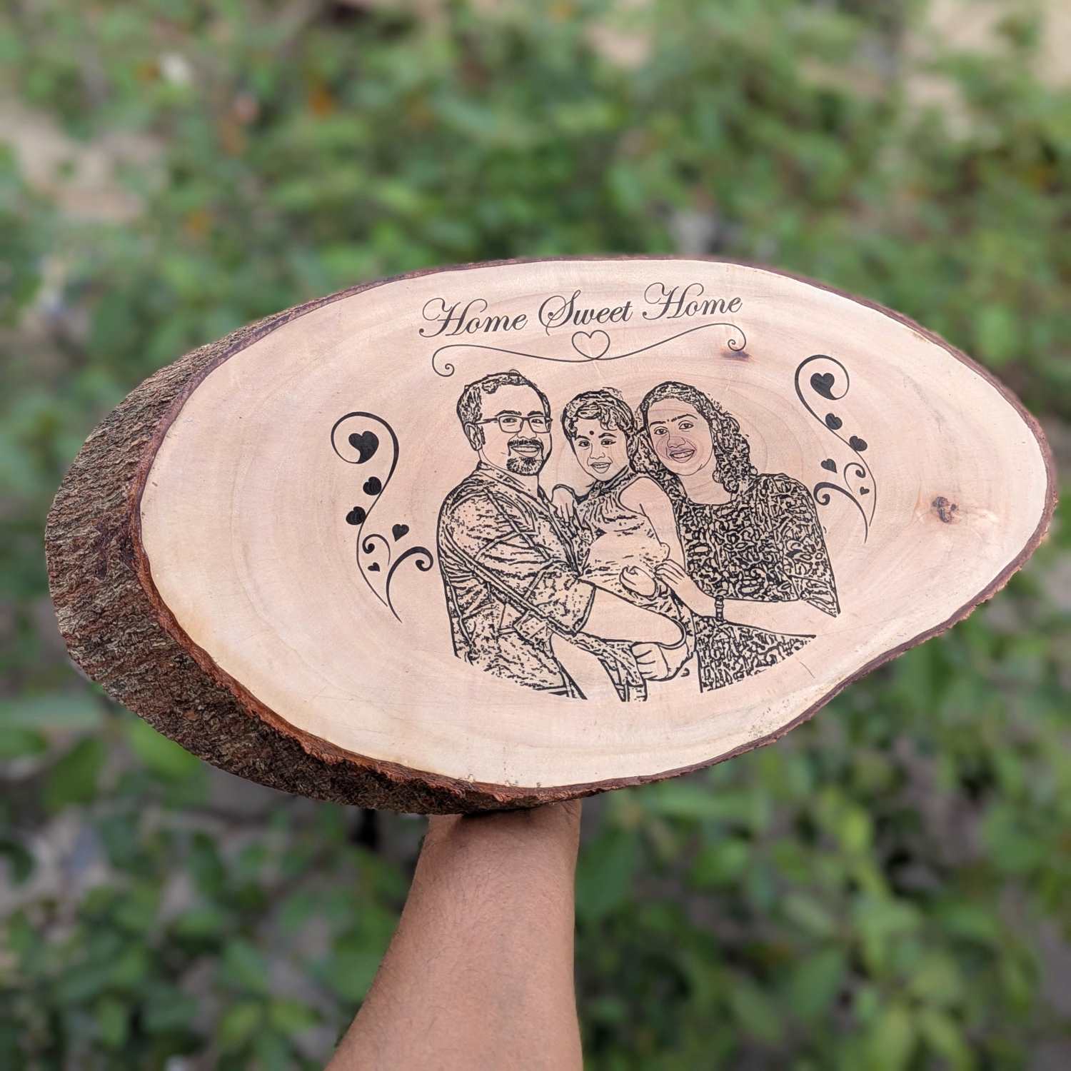 Photo Engraved Rustic Wood Sign With Natural Bark | Customised Wood Nameplate - Image 7