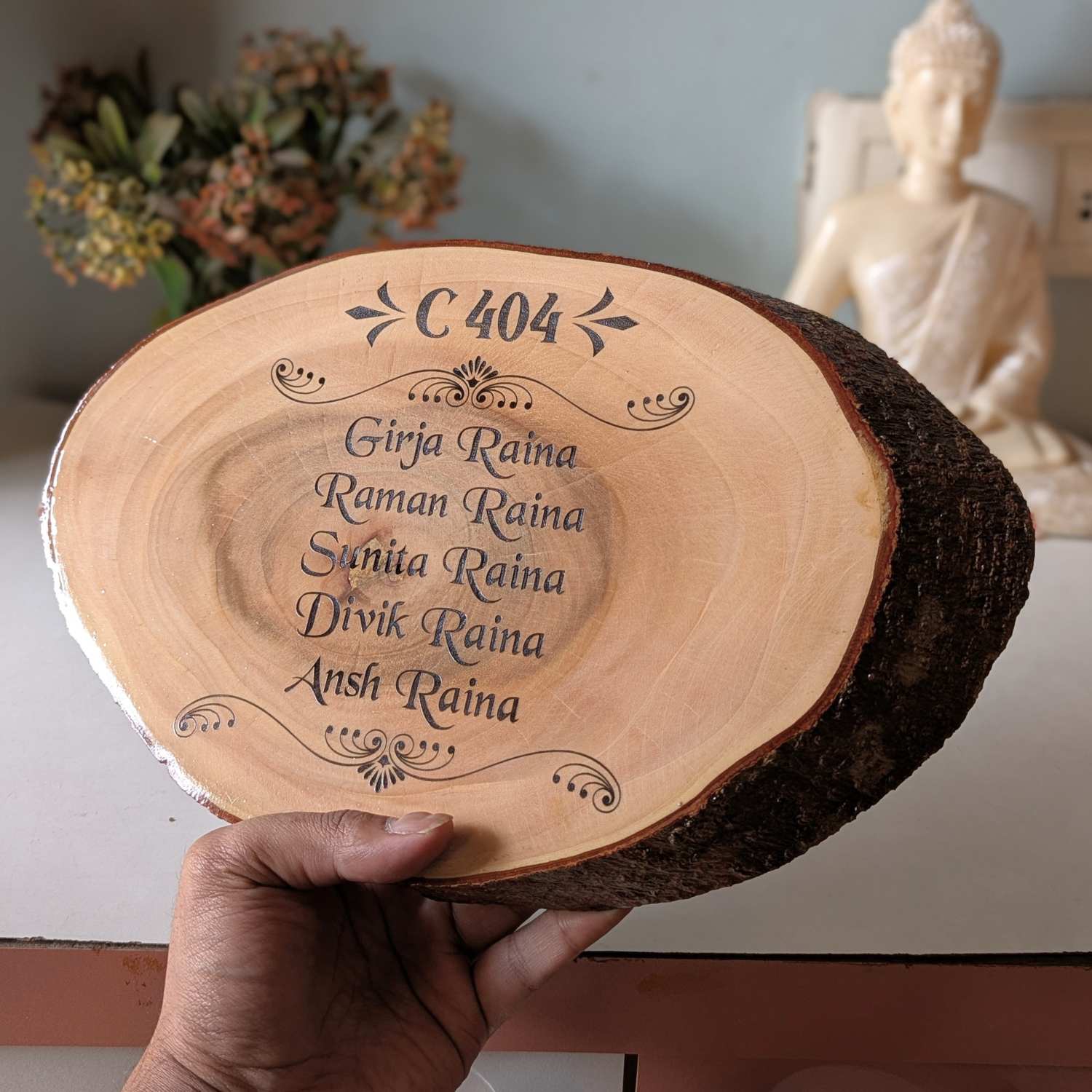 Rustic Natural Wooden Nameplate With Wood Bark | Live Edge Wood Sign - Image 10