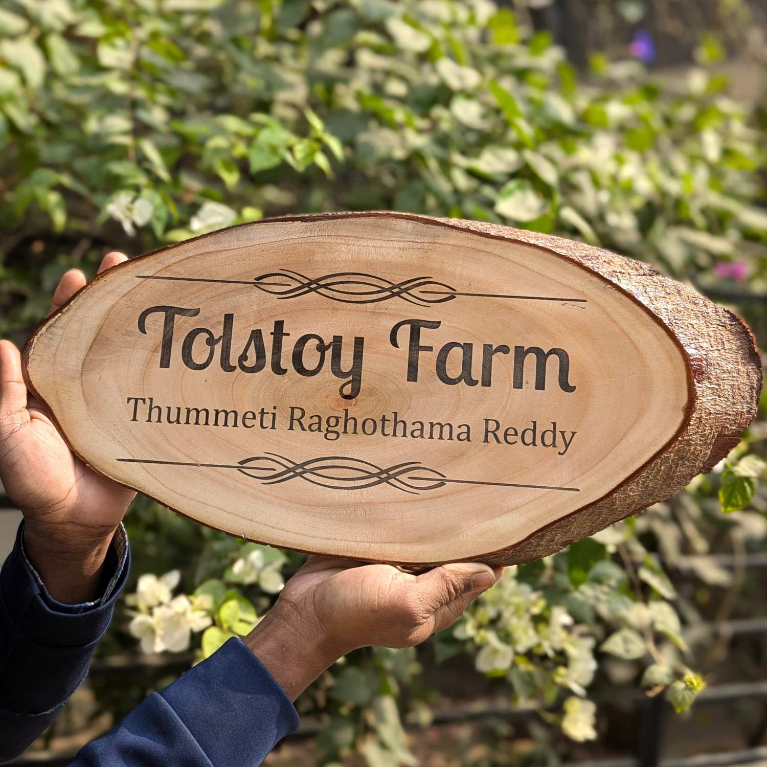 Rustic Natural Wooden Nameplate With Wood Bark | Live Edge Wood Sign - Image 12