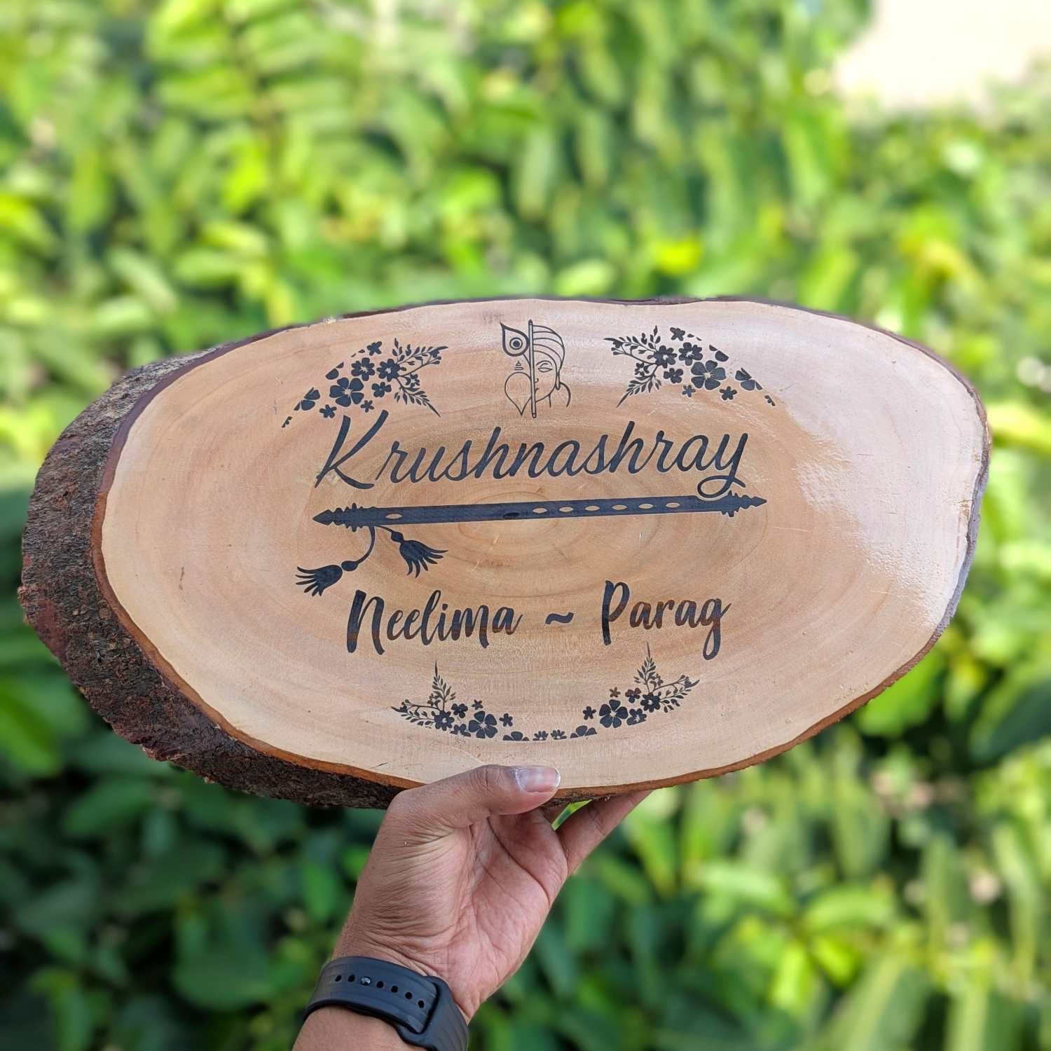 Rustic Natural Wooden Nameplate With Wood Bark | Live Edge Wood Sign - Image 15