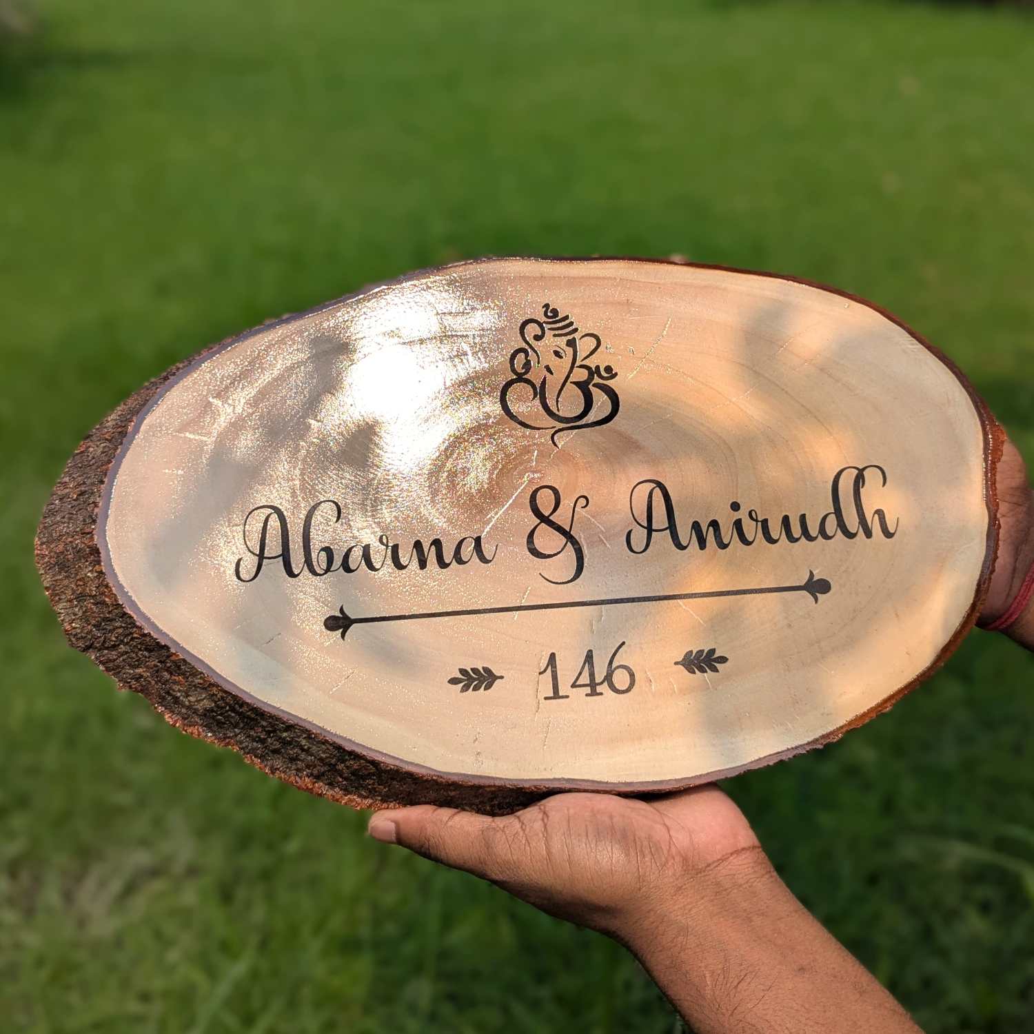 Rustic Natural Wooden Nameplate With Wood Bark | Live Edge Wood Sign - Image 16