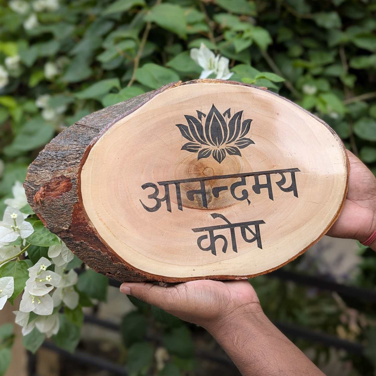 Rustic Natural Wooden Nameplate With Wood Bark | Live Edge Wood Sign - Image 2