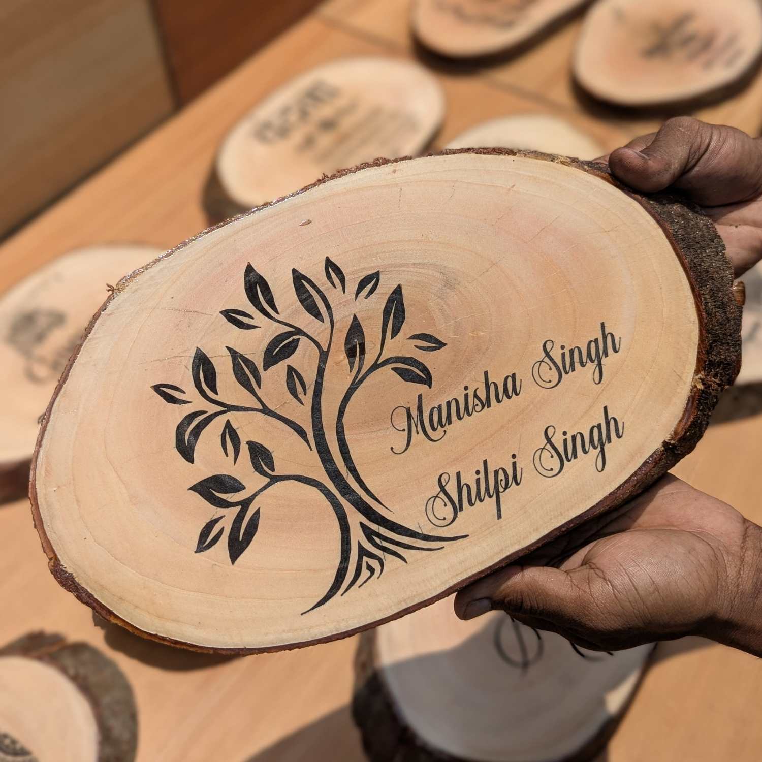 Rustic Natural Wooden Nameplate With Wood Bark | Live Edge Wood Sign - Image 25