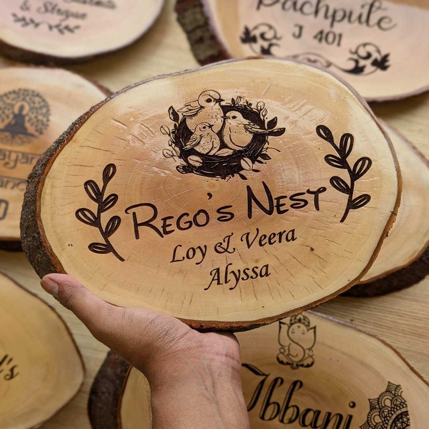 Rustic Natural Wooden Nameplate With Wood Bark | Live Edge Wood Sign - Image 36