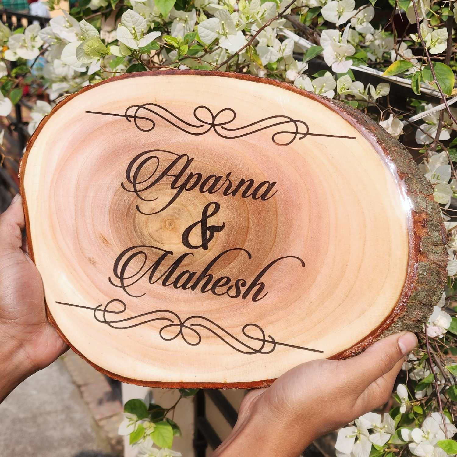Rustic Natural Wooden Nameplate With Wood Bark | Live Edge Wood Sign - Image 42