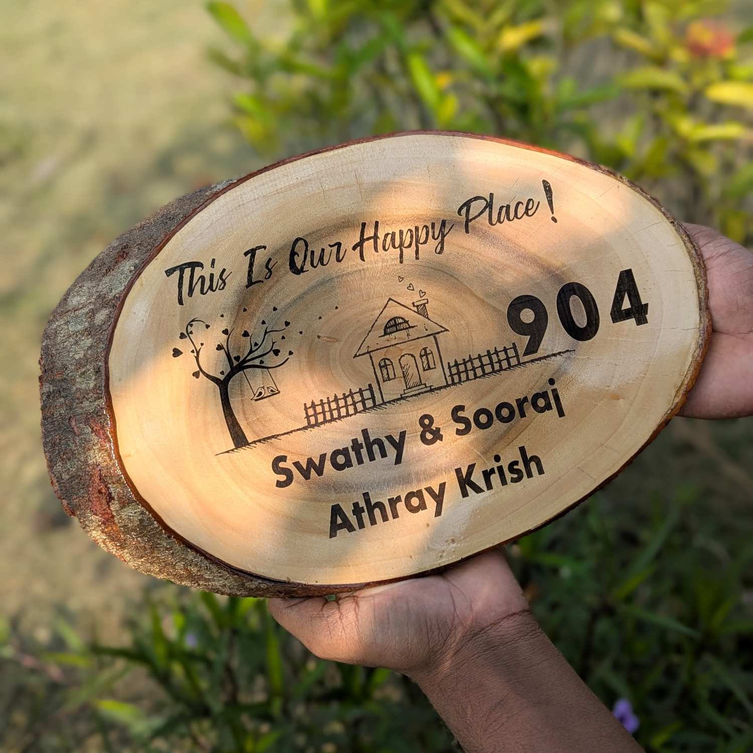 Rustic Natural Wooden Nameplate With Wood Bark | Live Edge Wood Sign - Image 7