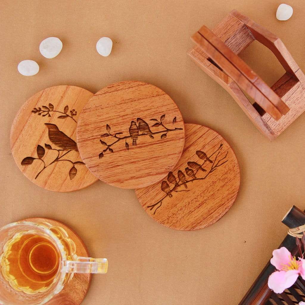 Nature Coasters - Wooden Coaster Set With Holder