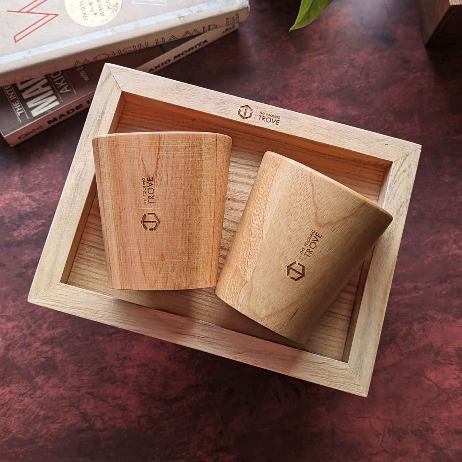 Neem Wood Tea Glass Set with Tray | Elegant Corporate Gift - Image 3