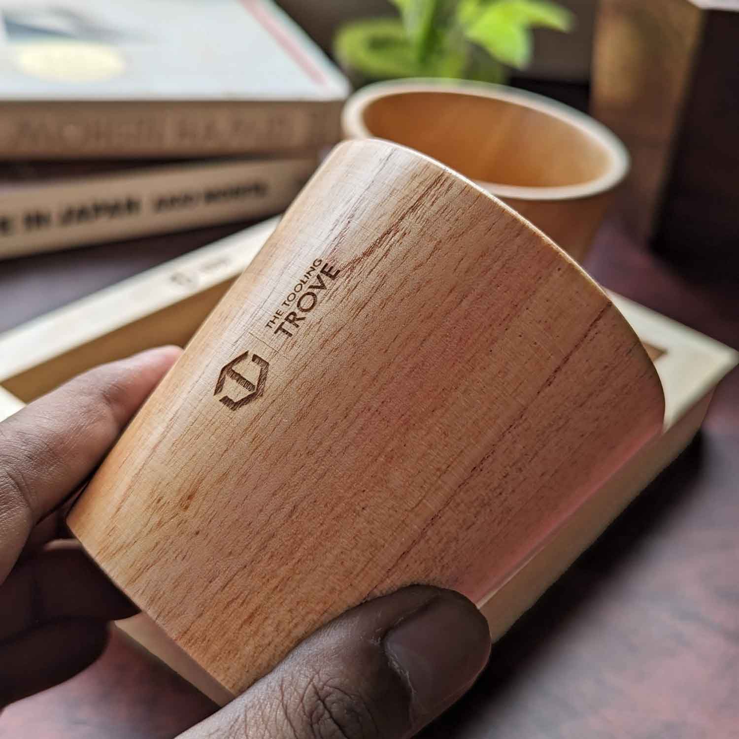 Neem Wood Tea Glass Set with Tray | Elegant Corporate Gift - Image 4