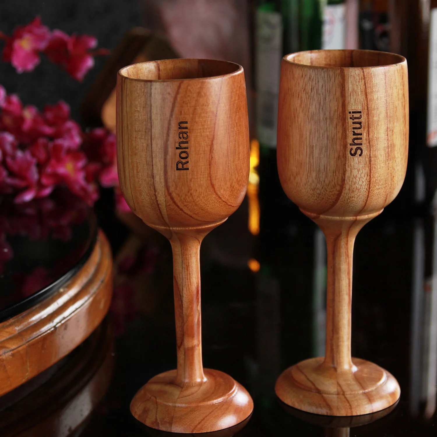 Neem Wood Wine Glasses Personalized With Name | Birthday Gift - Image 3