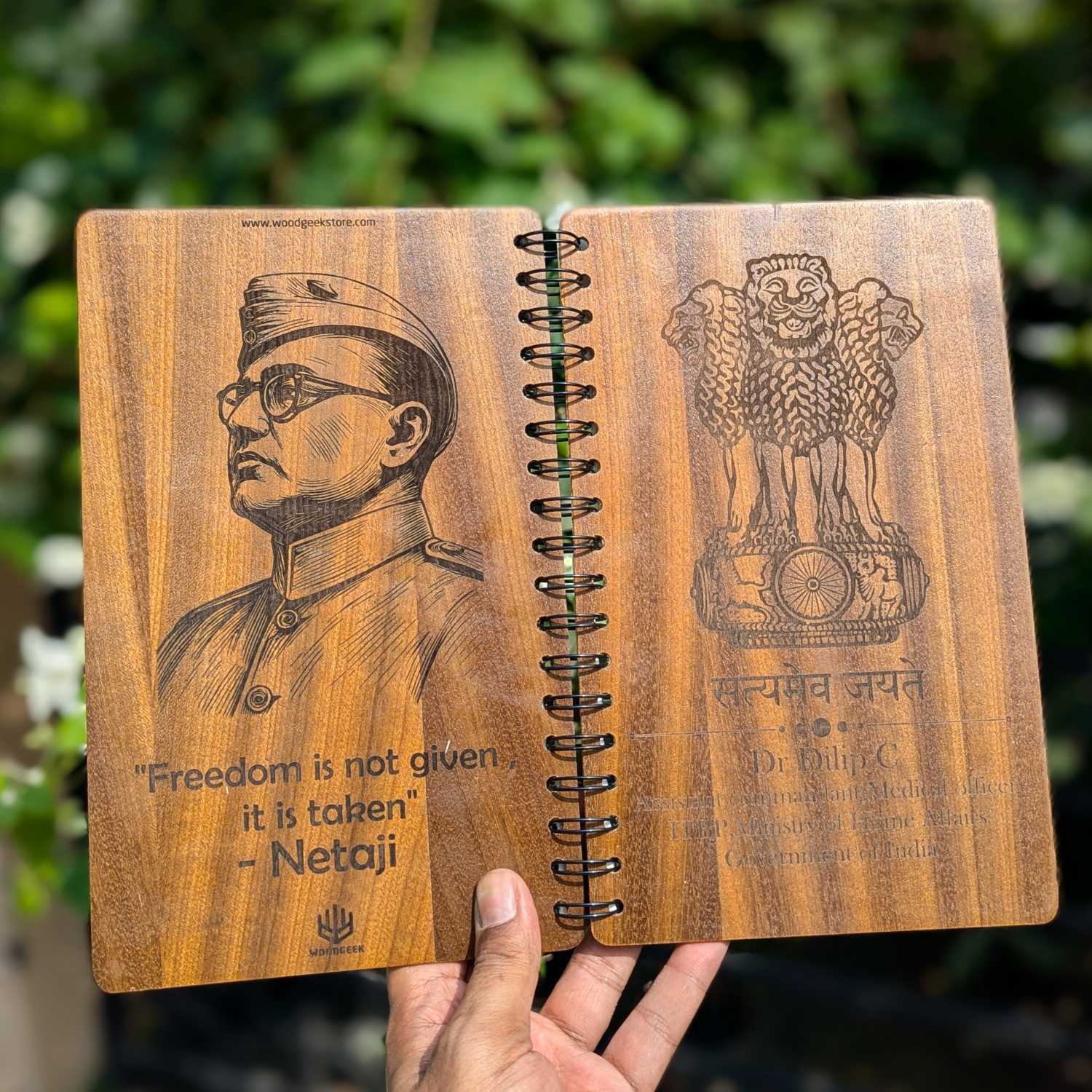 Netaji Subhash Chandra Bose Wooden Notebook | Patriotic Freedom Quote Journal - Image 2