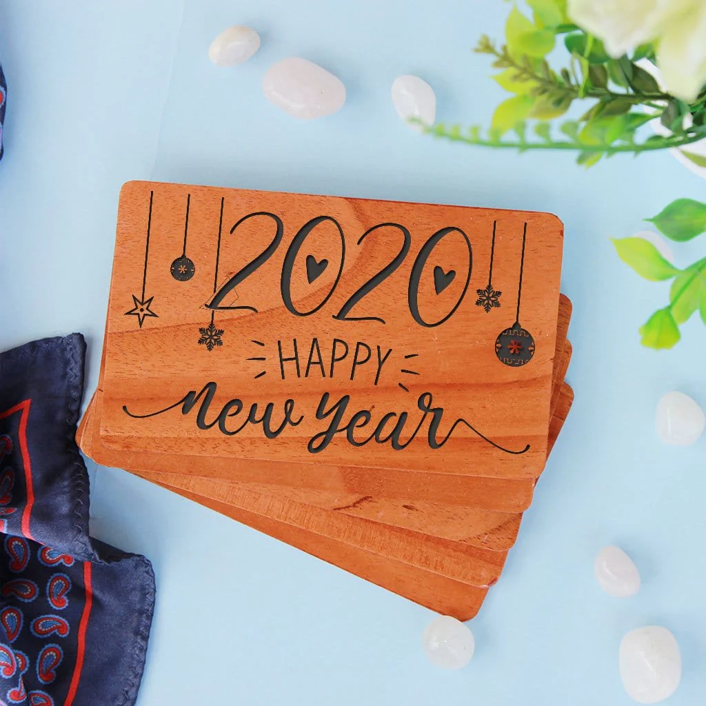 New Year Greeting Card: Set Of Personalized Wooden Cards