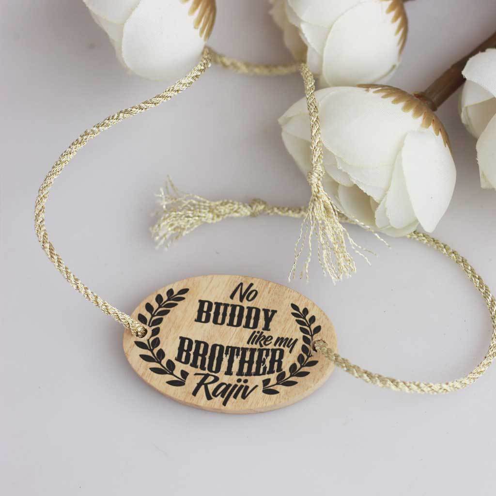 No Buddy Like My Brother Personalised Wooden Rakhi & Greeting Card - Image 3