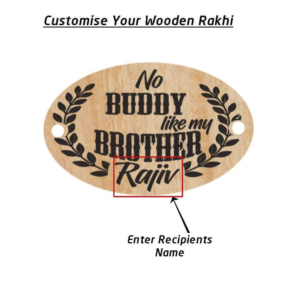 No Buddy Like My Brother Personalised Wooden Rakhi & Greeting Card - Image 5