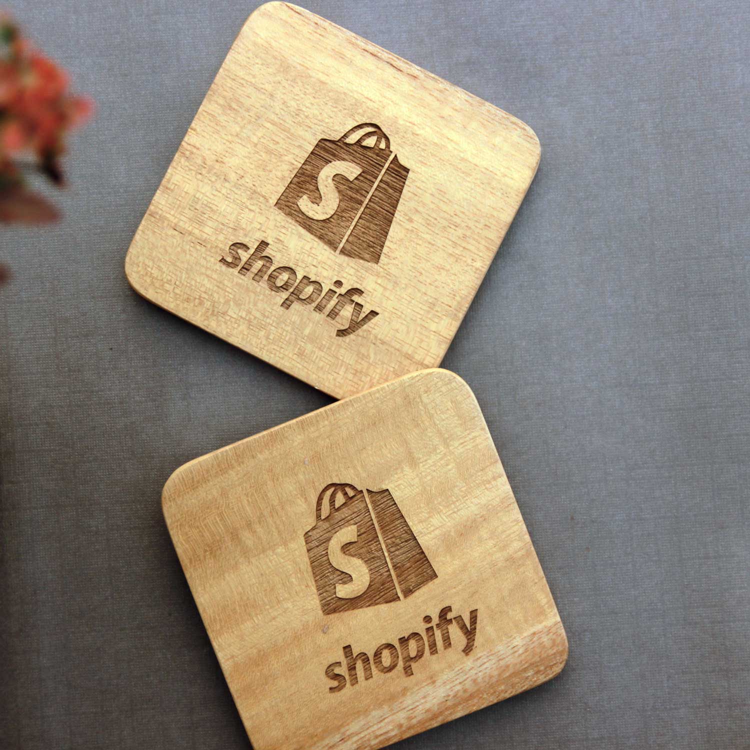 Office Coasters With Company Logo - Wooden Coaster Set With Holder - Image 7