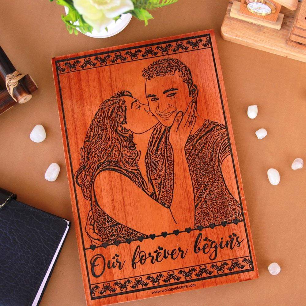 Our Forever Begins Photo-Engraved Wooden Poster - Best Marriage Gifts