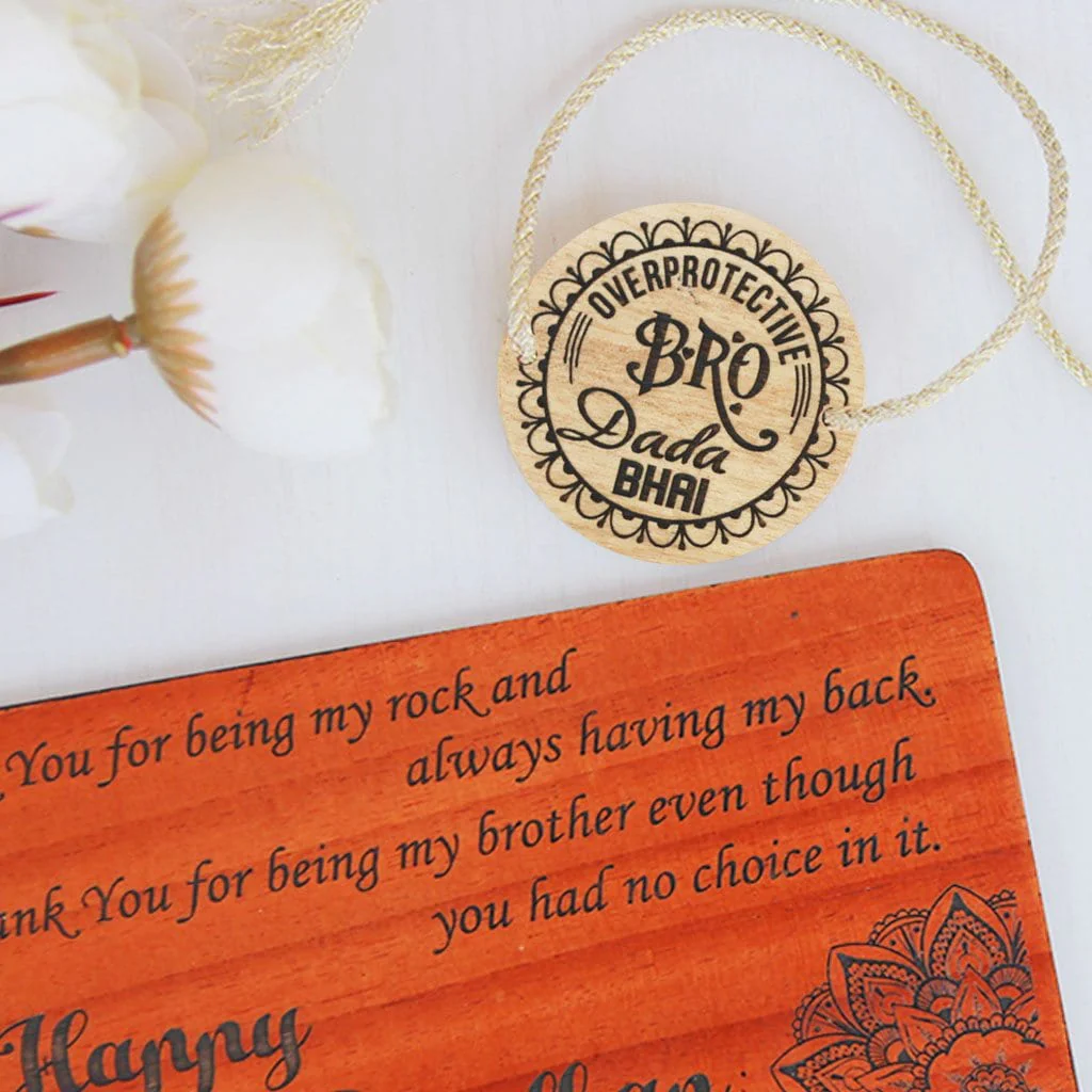 Overprotective Bro Personalised Wooden Rakhi & Greeting Card