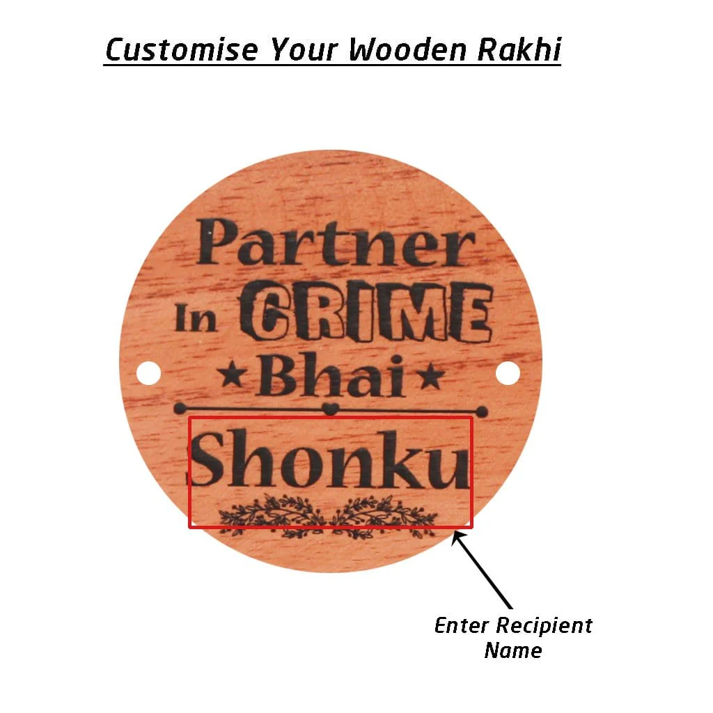Partner In Crime Bhai Personalised Wooden Rakhi & Greeting Card - Image 5