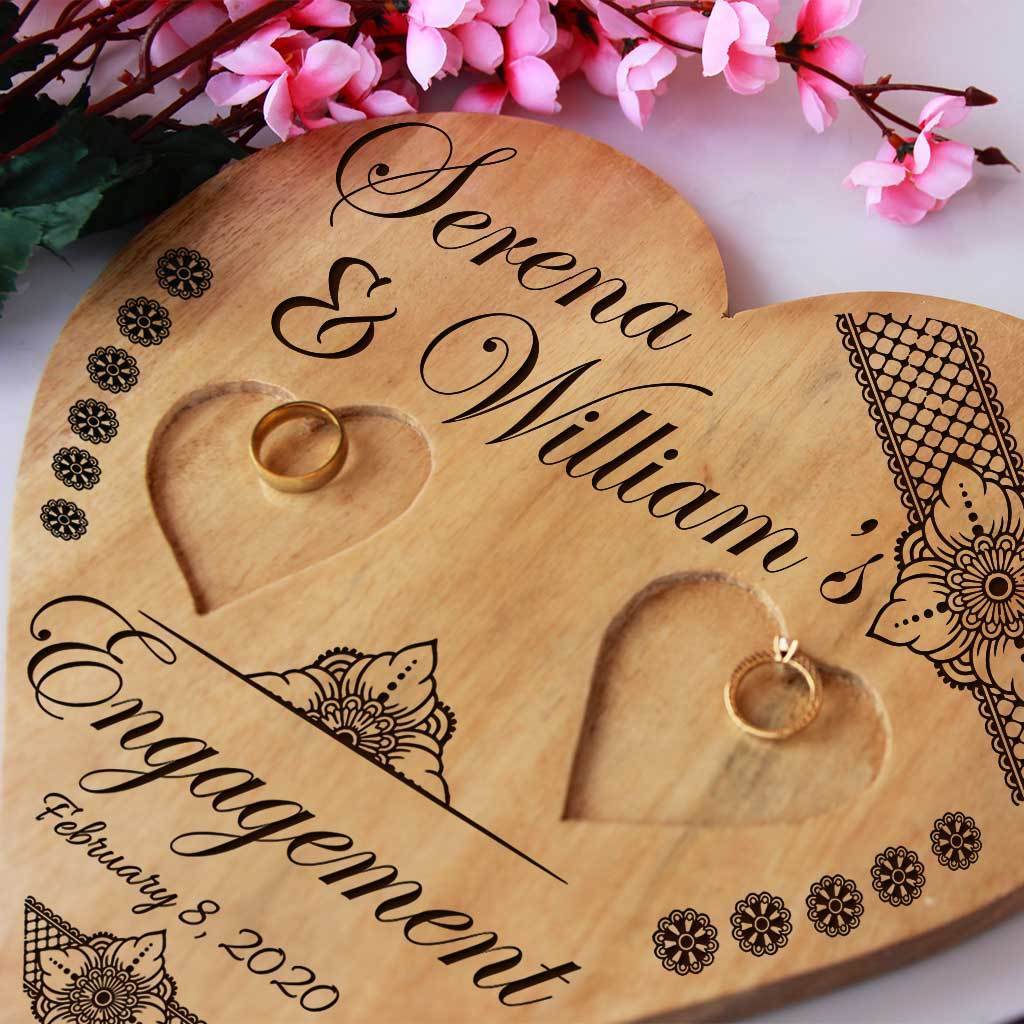 Personalised Engagement Ring Platter With Names - Wooden Heart Ring Holder - Image 2
