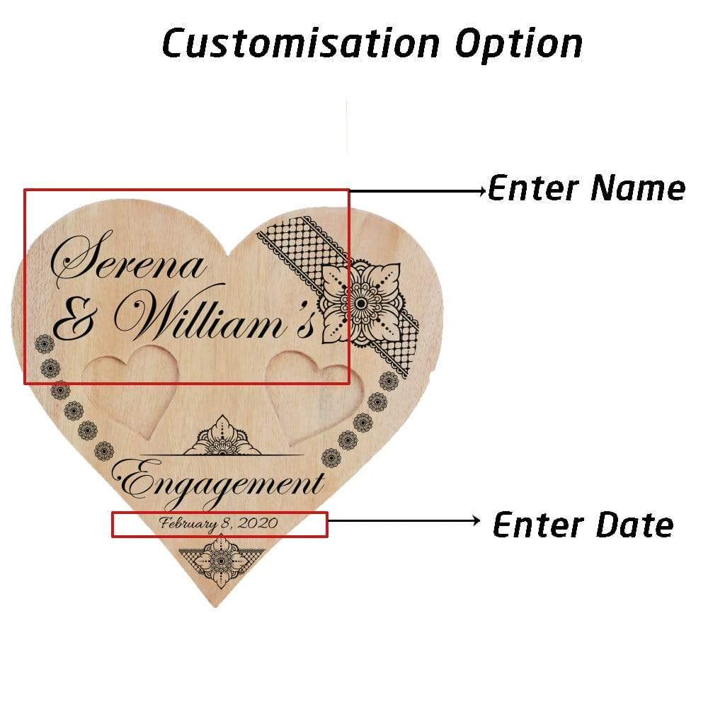Personalised Engagement Ring Platter With Names - Wooden Heart Ring Holder - Image 3
