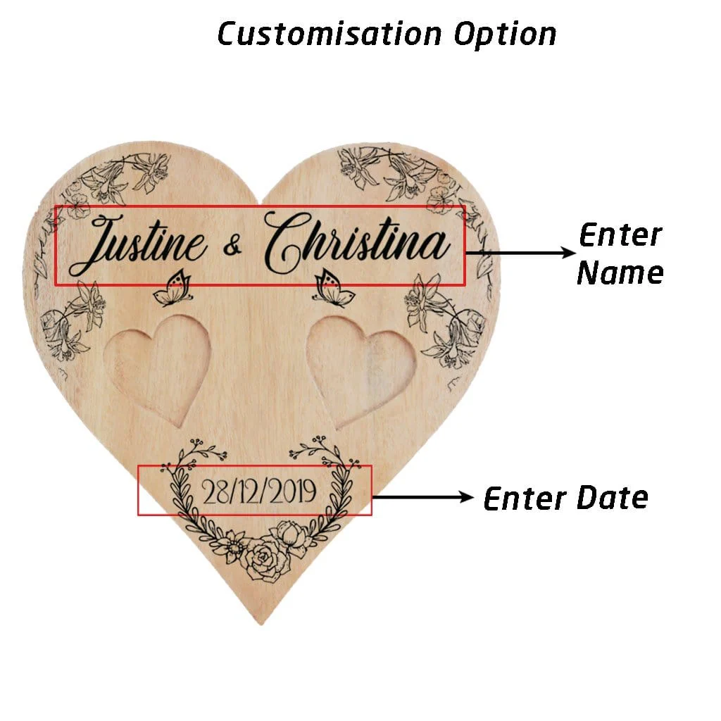 Personalised Heart Ring Holder With Names - Wooden Wedding Ring Holder & Engagement Ring Tray - Image 3