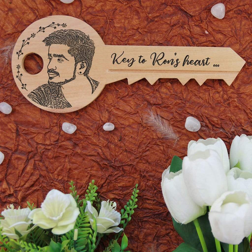 Personalised Key To Heart : Key-Shaped Wooden Sign