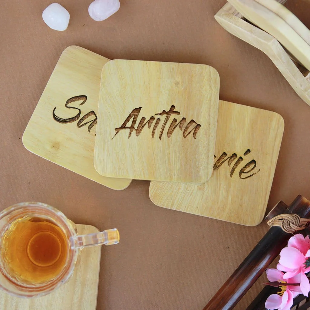 Personalised Name Coasters - Wooden Coaster Set With Holder - Image 3