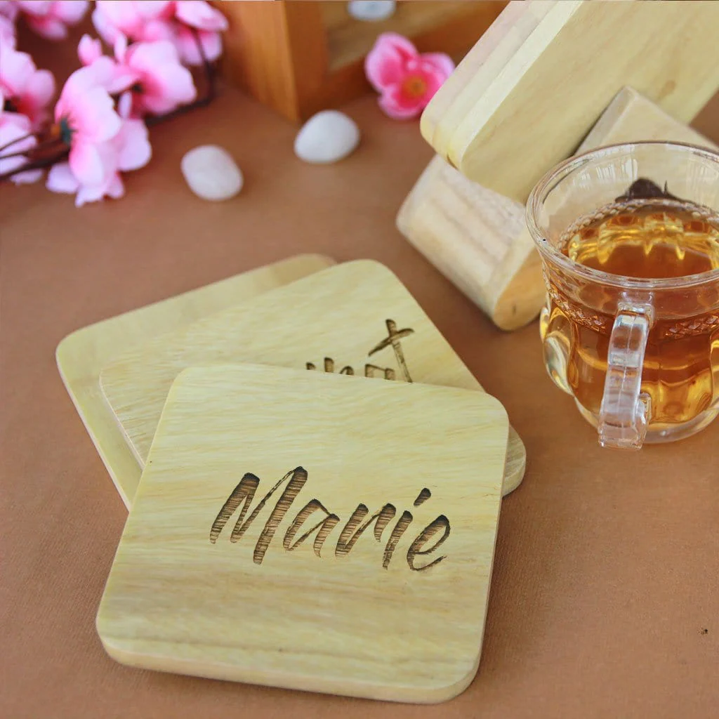 Personalised Name Coasters - Wooden Coaster Set With Holder - Image 4