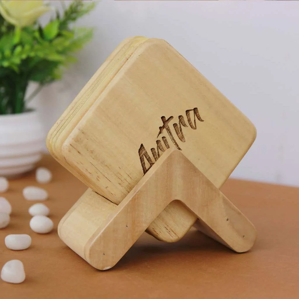 Personalised Name Coasters - Wooden Coaster Set With Holder - Image 5