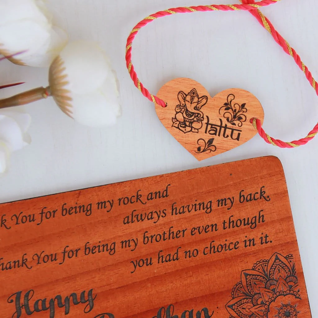 Personalised Wooden Rakhi & Greeting Card For Brother