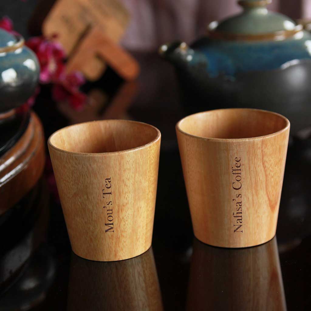 Personalized Birthday Gift Set For Tea Lover | Wooden Tea Cups, Tea Tray and Coaster set - Image 8