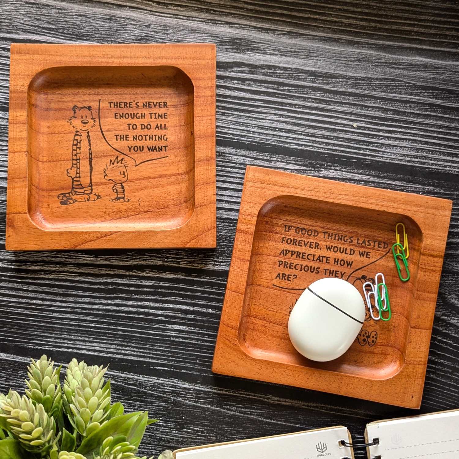 Personalized Calvin and Hobbes Wooden Desk Tray Set Of 2 | Custom Engraved Comic Art Organizer - Image 4