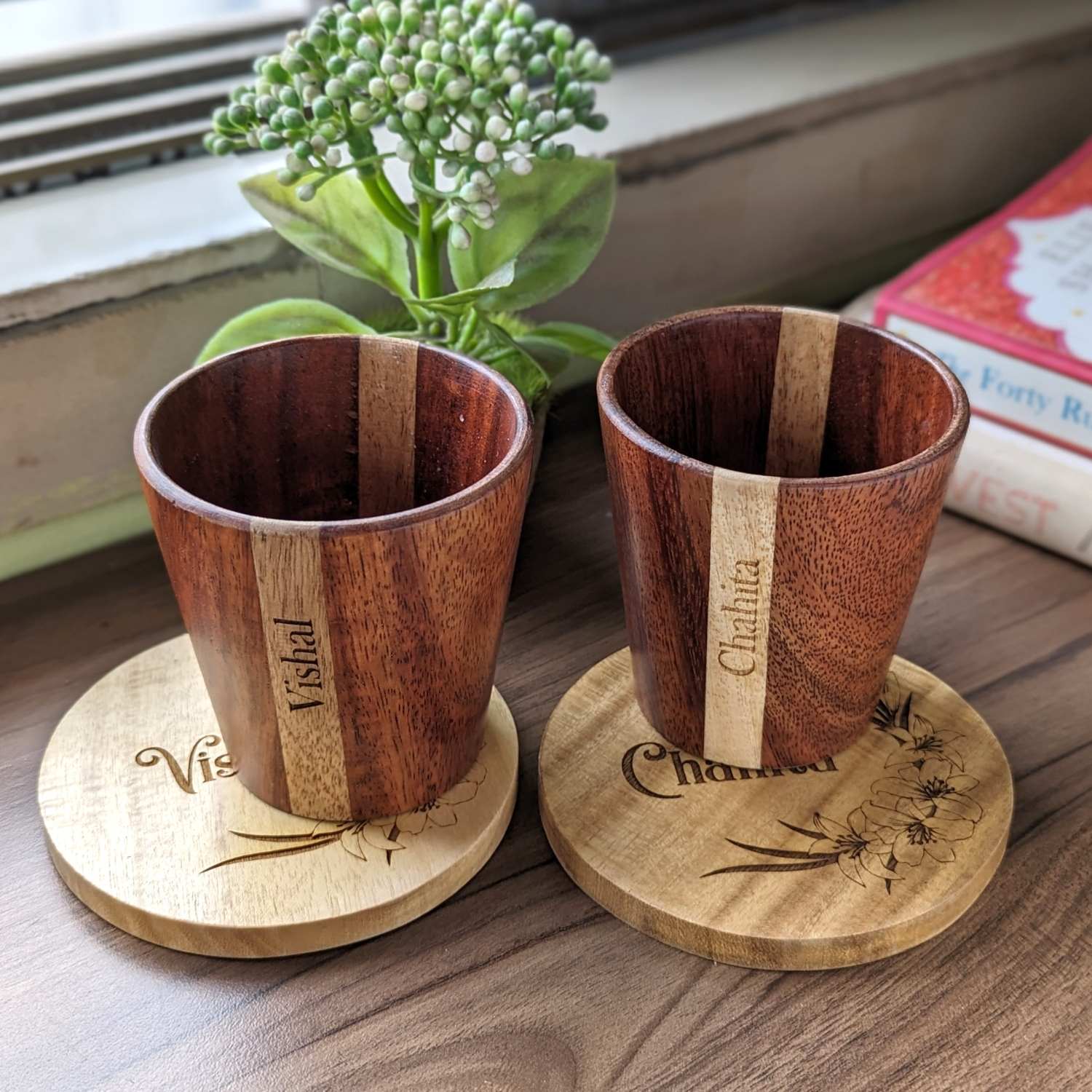 Personalized Gift Set | Wooden Tea Cups, Tea Tray & Coasters With Name Engraved - Image 12