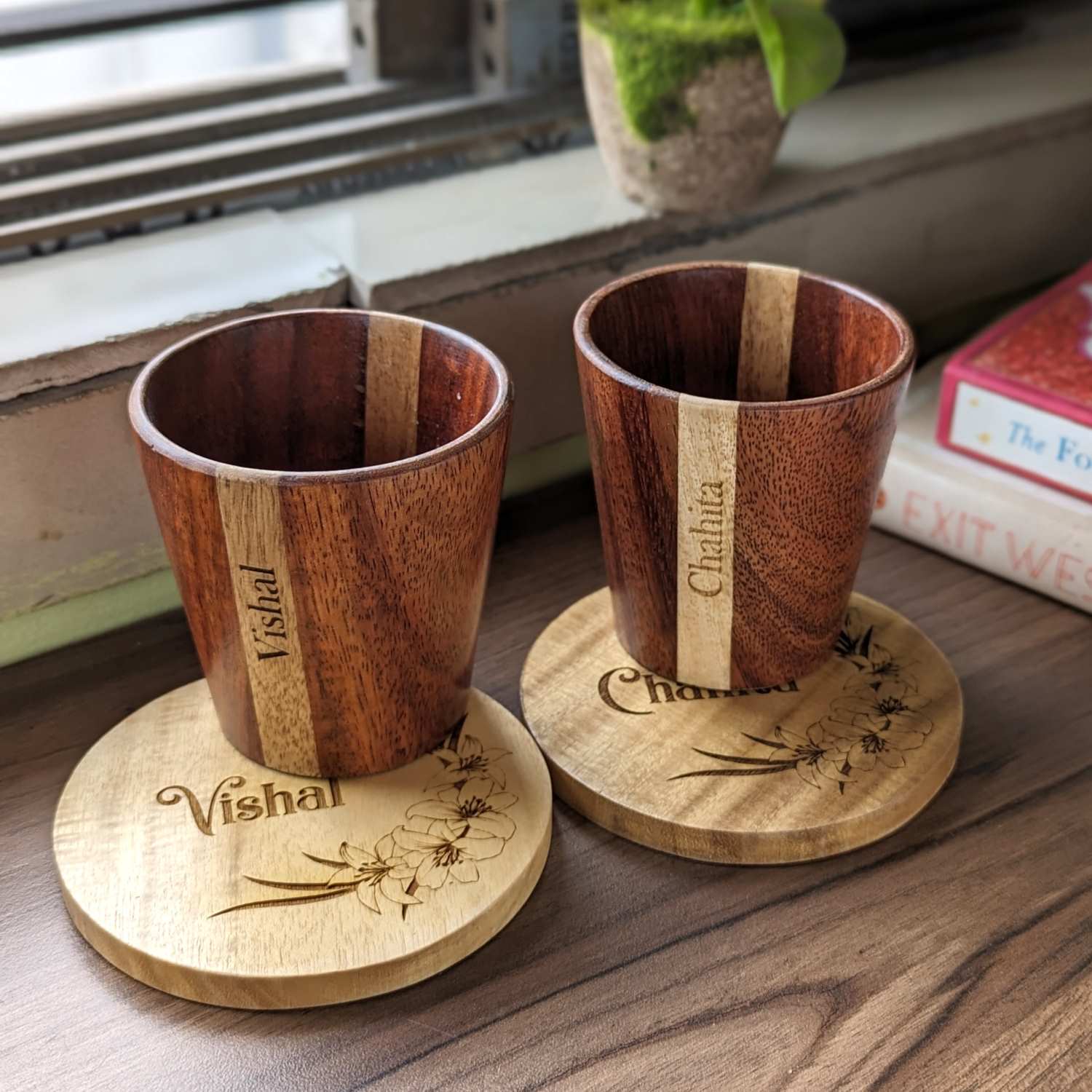 Personalized Gift Set | Wooden Tea Cups, Tea Tray & Coasters With Name Engraved - Image 13
